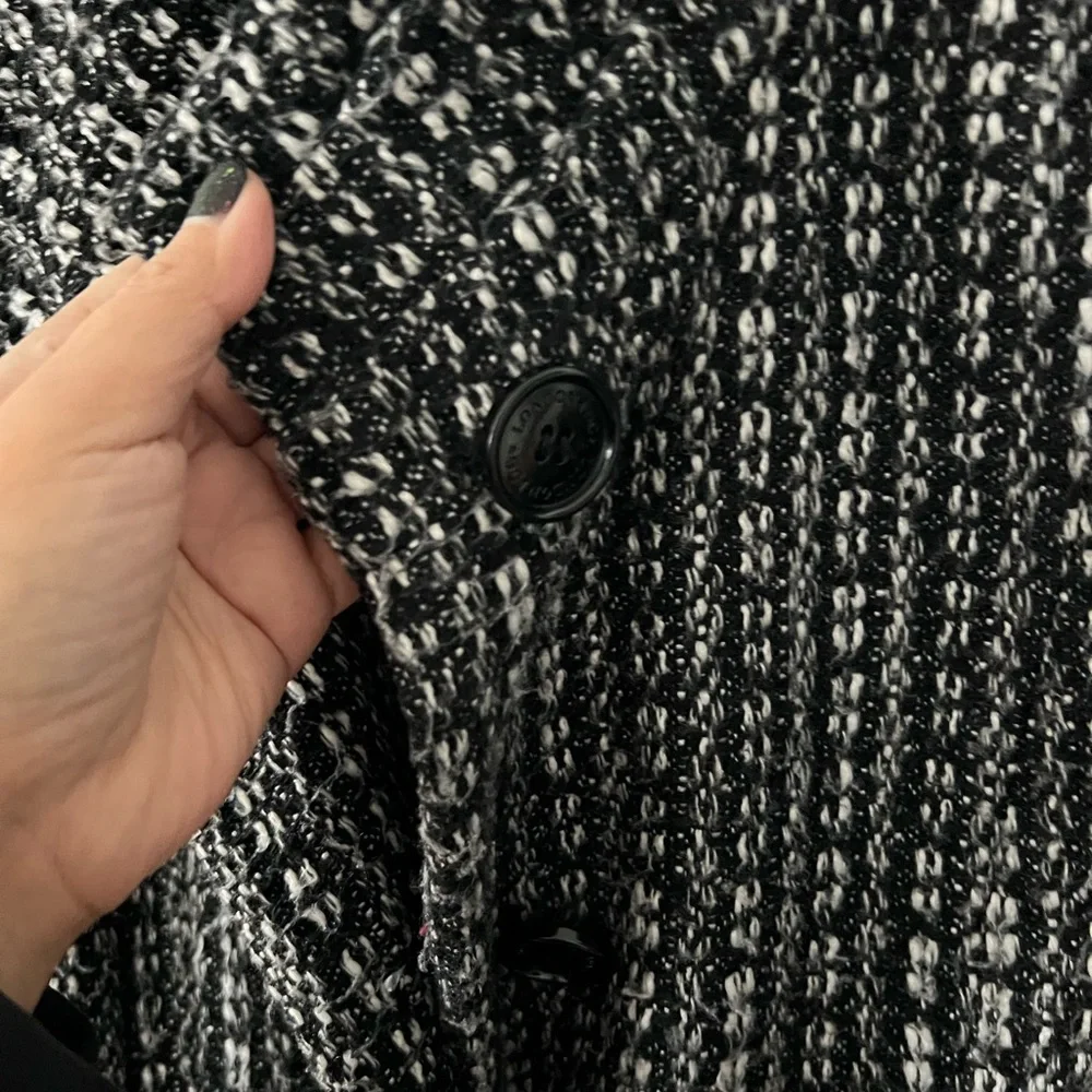 London Fog Women's Textured Black and White Pea Coat - Picture 7 of 13